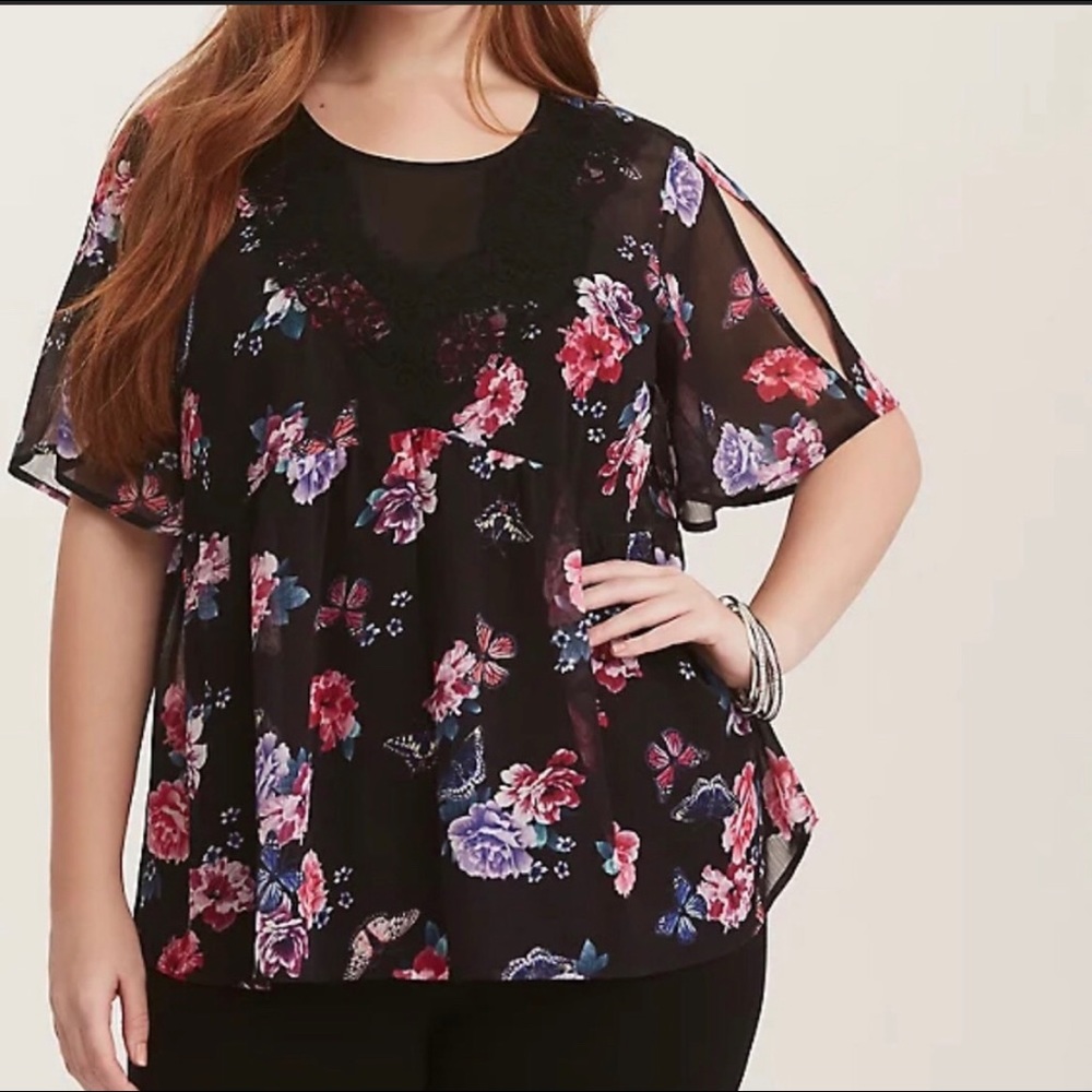 Torrid Floral and Butterfly Babydoll Top - Picture 3 of 14
